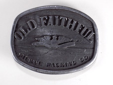 Old Faithful Pierce Packing Company Belt Buckle Vintage Metal Made In USA