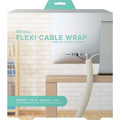 UT Wire Flexi Flexible Rubber Cable Wrap White 12ft 3.6m 0.5-1'' Expandable Dia 
