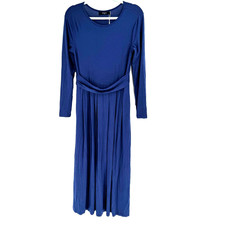 ZESICA Fit & Flare Maxi Dress Womens Medium Navy Pleated Long Sleeve Stretch NEW