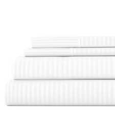 4-Piece White Striped Microfiber Queen Sheet Set