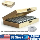 Wood Coins Storage Box Case With 50Pc Coins Capsules Collection Protector Holder
