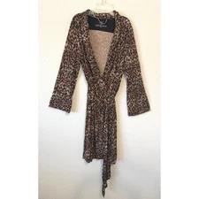 Soma Leopard Print Robe S/M Soft Belted Lounge Bathrobe Pockets Comfy Cozy