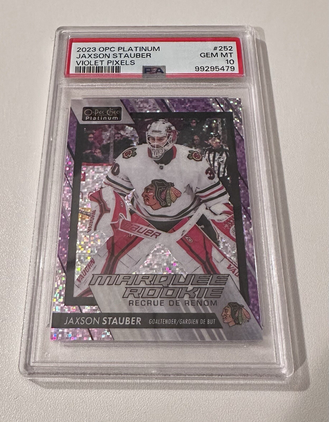 Jaxson Stauber 2023-24 O-Pee-Chee Platinum Violet Pixels Rookie /299 PSA 10