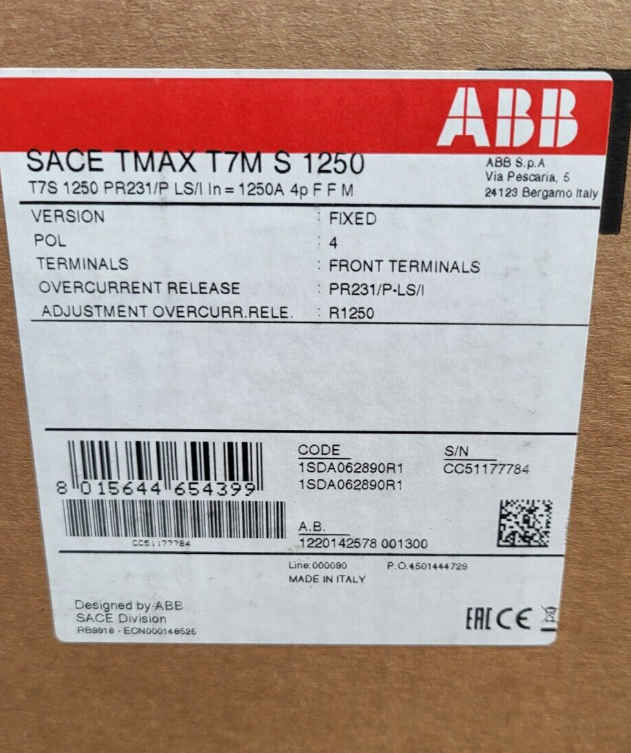 ABB SACE TMAX T7M S 1250 1SDA062890R1 1SDA062890R1 CIRCUIT BREAKER (BR1.7)