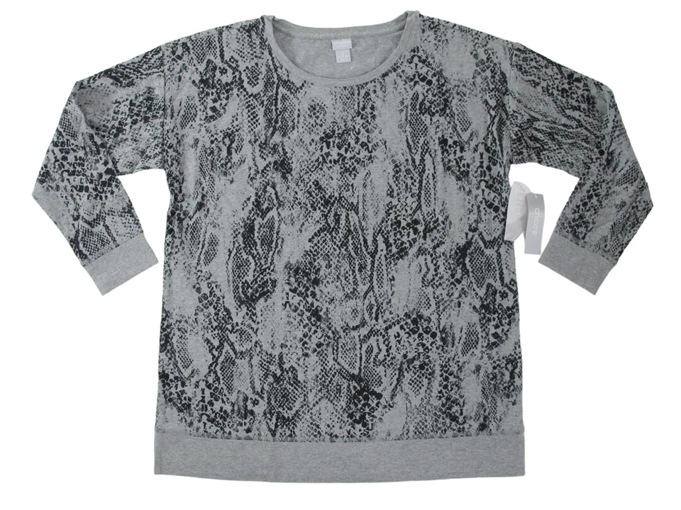 Chicos NWT Zenergy $79 Snakeskin Print Gray Black Womens L Light Sweatshirt Top - Image 3 of 4