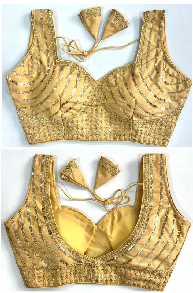 Women Wedding Wear Saree Lehenga Blouse choli Readymade spaghetti sari crop Top - Image 3 of 4