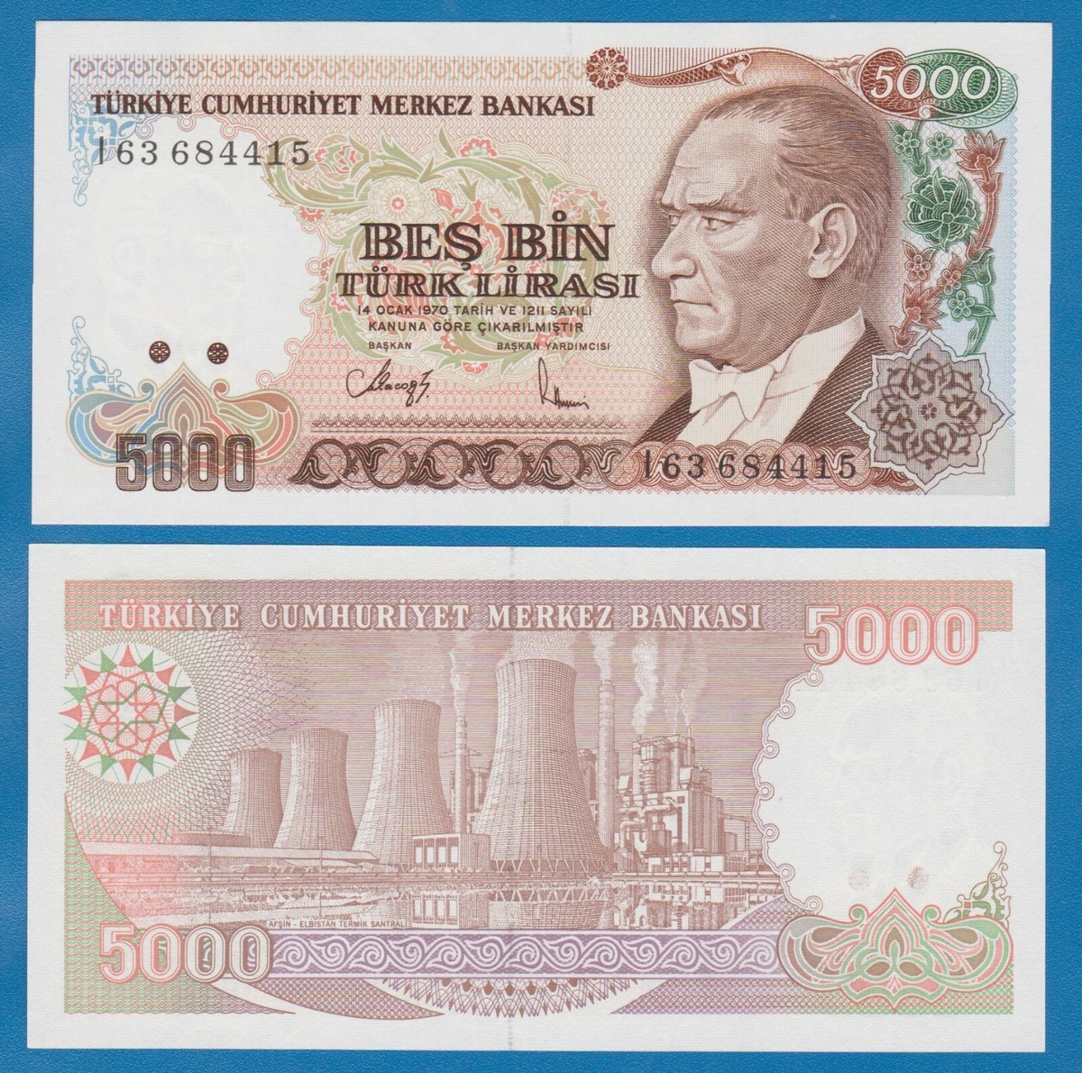 50000トルコリラ ホビー トルコ 5000 リラシ 1970 PMG 64 EPQ UNC P # 196A 中央銀行