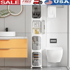 4 Tier Narrow Bathroom Storage Cabinet W/ Locking Wheels Adjustable Shelves New