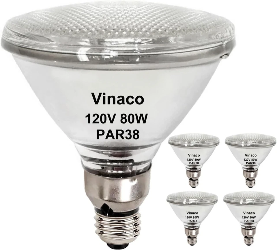 Vinaco PAR38 80W Flood Llight Bulbs, 4 Pack High Output PAR38 Halogen Flood Ligh