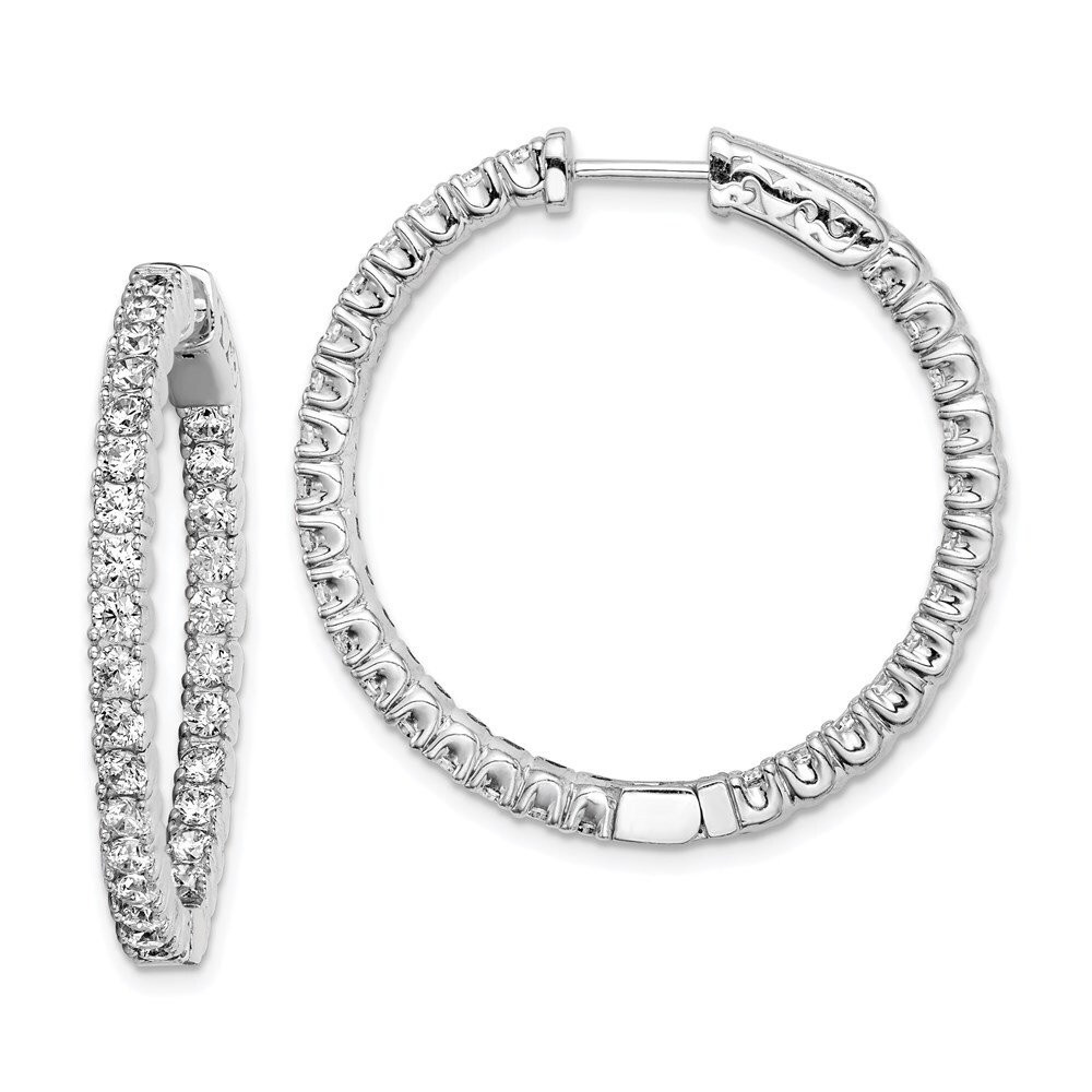 Sterling Silver 2.25mm Cubic Zirconia In & Out Round Hinged Hoop Earrings 8.51gm