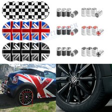 Black Union Jack Wheel Center Cap Sticker Tire Valve Stem Caps For Mini Cooper