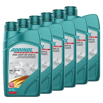 Huile Moteur ADDINOL 5W-30 Giga Light MV 0530 LL 6 X 1 Litre Pour Mercedes - Photo 1/4