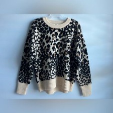 Dkny Women's Faux-Fur Animal-Print Crewneck Sweater