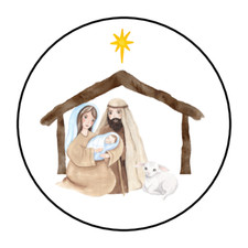 30 Christmas Nativity scene envelope seals, stickers labels, tags, round