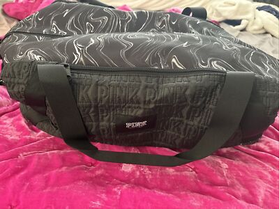 NEW! Victoria's Secret PINK Duffle Bag Weekender Large Black Quilt Nylon 