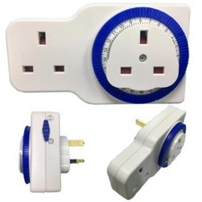 24 Hour 15 Minute 2 Gang Segment Timer UK Mains Plug In Switch With Extra Socket