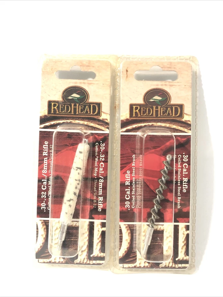 Juego de cepillos de orificio de rifle pelirrojo - fregona de lana y cepillo de acero inoxidable calibre .30 .32 8 mm ¡Nuevo! Foto 2 de 4