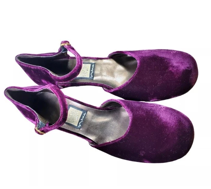 Zapatos de tacón grueso de terciopelo púrpura de colección Y2K años 90 punta redonda Mary Janes 8,5 Foto 4 de 4