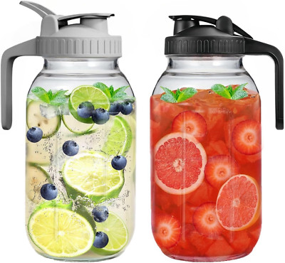 Glass Pitcher with Lid, Mason Jar Pitcher, 2 Pack 64 Oz