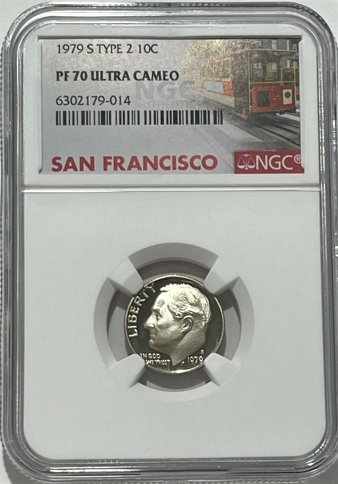 1979 S NGC PF70 Ultra Cameo Type 2 Gem Proof Roosevelt Dime 10c Trolley Label - Image 3 of 3