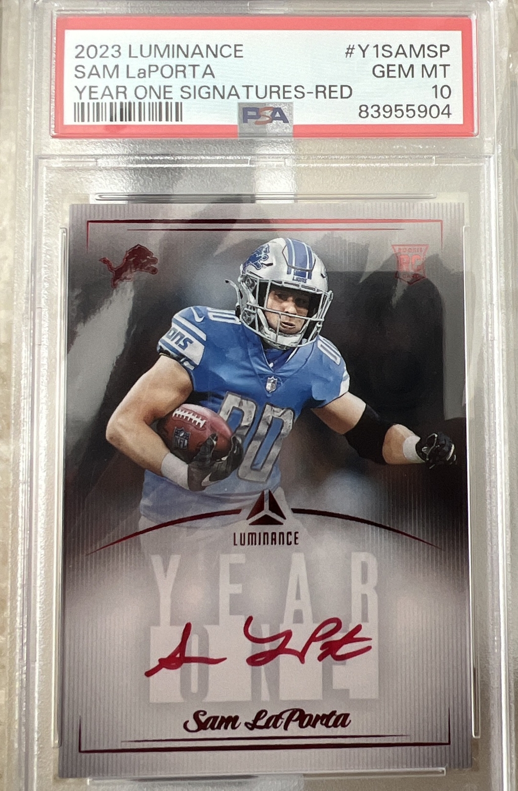 Sam LaPorta Panini Luminance Year One Signatures #Y1SAMSP Red