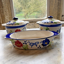 Set of 3 Hand Painted Ceramic Serving Dishes