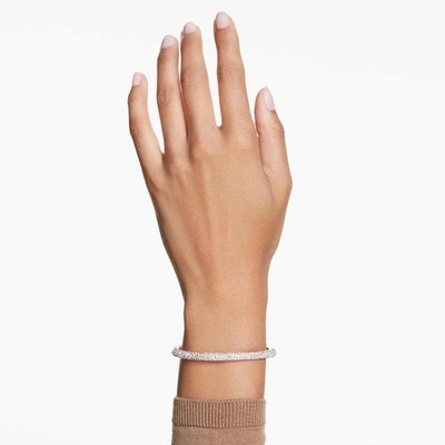 Swarovski Rose Gold Tone Pavé Bangle Bracelet White Crystal Stackable Hinged