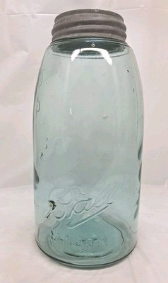Ball Tripple 3-L MASON Jar 1/2 Gallon Crude Wavy Aqua Makers Mark Inclusion