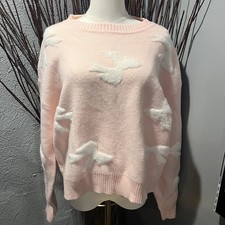 NWT FADED ROSE PINK AMD WHITE COZY BOW SWEATER SIZE MEDIUM