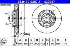 2x Bremsscheibe bel&uuml;ftet 24.0130-0257.1 ATE f&uuml;r MERCEDES-BENZ A-CLASS CLA GLB