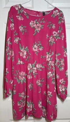 Divided by H&M Pink Floral Long Sleeve Mini Dress Size M