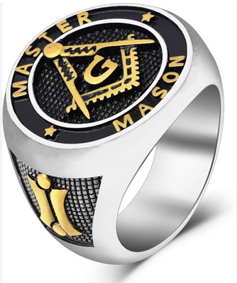 Men's Master Mason Ring Stainless Steel Gold IP Accent Sizes 9.5 11 12 13 14