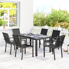 Image of Garden Dining Set for 6, Stackable Garden Chairs and Table with WPC Top