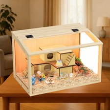 Soild Wood Hamster Cage Rabbit Hedgehog Hutch Indoor Enclosure Pet Clear Carrier