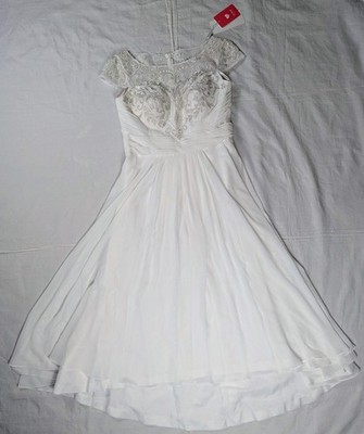JJ's House A-line Scoop Asymmetrical Lace Chiffon Ivory Wedding Dress Size  12 | eBay