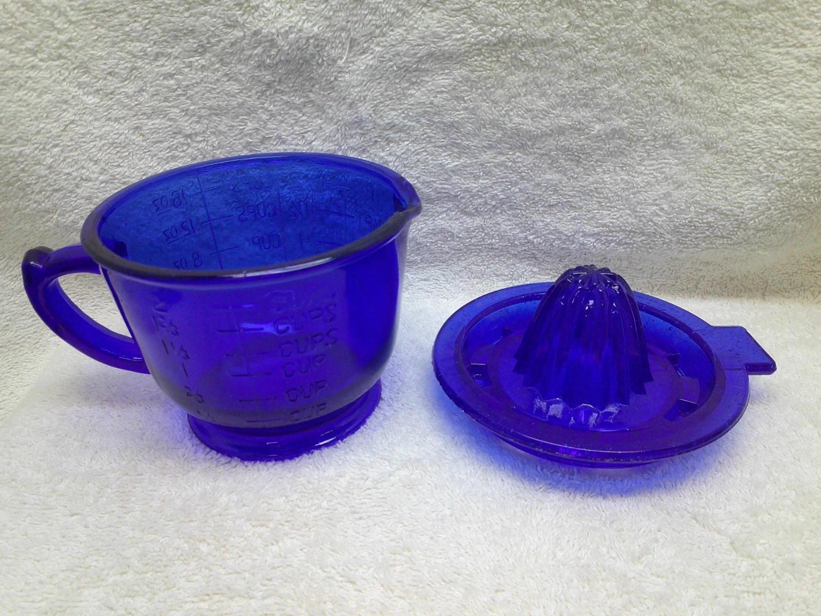 Vintage Cobalt Blue Measuring Cup with Reamer