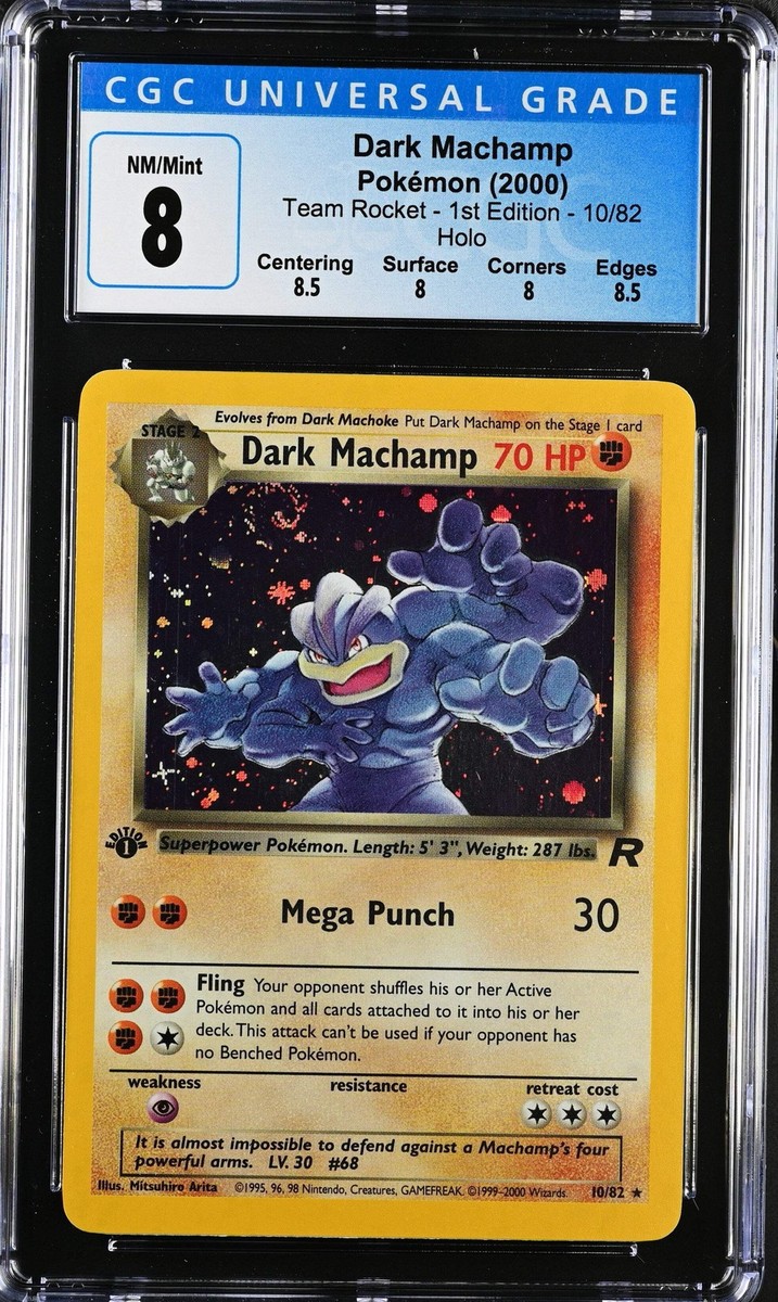 Pokemon 1st Ed Team Rocket Dark Machamp Swirl Holo 10/82 CGC 8 w