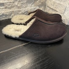 Ugg Slippers brown suede sheepskin leather scuff slipper shoes EUC men  s 11