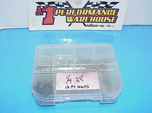 Plastic case w/ 100+ 6 Point & 12 Point Nuts 1/4-28 & Washers ARP NASCAR