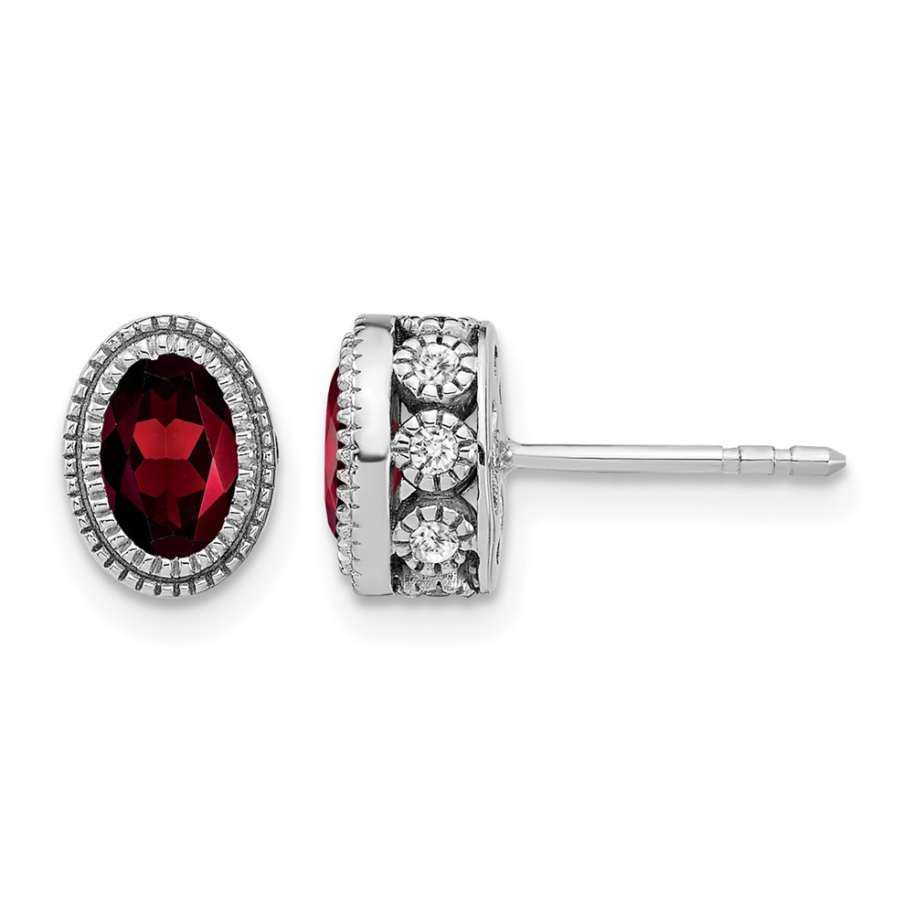14k White Gold Oval Garnet and Diamond Stud Earrings 2.33gm