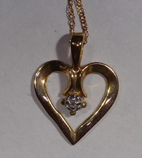 10K Yellow Gold Open Heart Shaped Pendant Necklace With a Diamond Accent - 18"