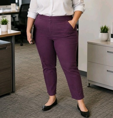 EVRI Flat Front Tapered Ankle Pants in Burgundy Business Casual Women's 18W