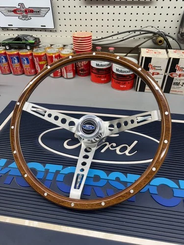 65 66 Mustang Falcon Fairlane Woodgrain Steering Wheel W/ Ford Horn Button & Hub