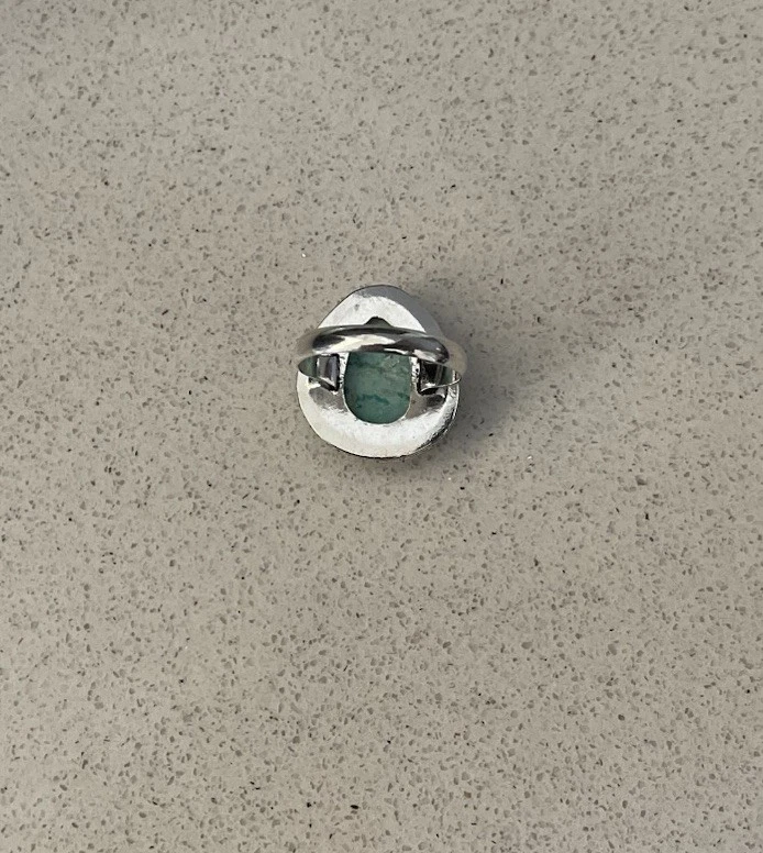 Anillo de piedras preciosas artesanales turquesa peruana talla 10 - chapado en plata 925 - nuevo Foto 4 de 4