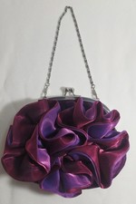 Vintage Ruffle Burgundy  Purple Satin  Mesh Evening Bag