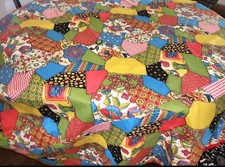 Vintage 1970s Bedspread Faux Patchwork Quilt