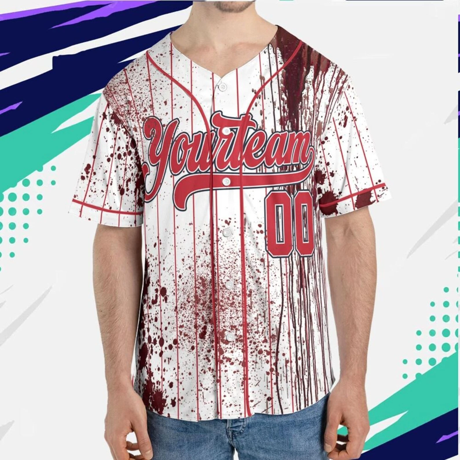 Personalized Zombie Blood Red Halloween Baseball Jersey
