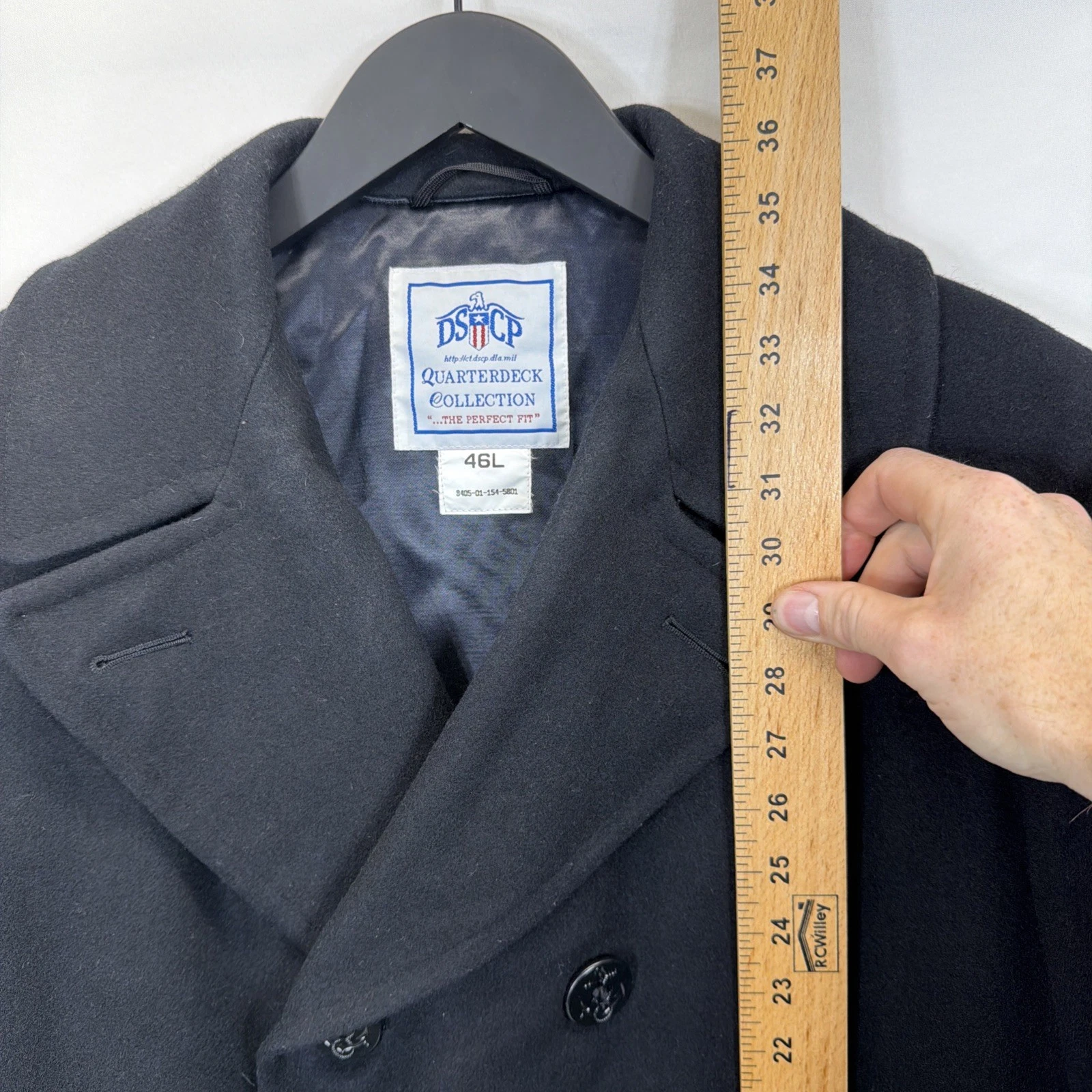 US Navy Issued Peacoat Military Authentic DSCP Thick Wool Men 46 L Black USN image 13