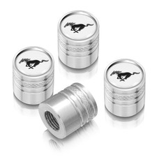 Ford Mustang In White On Silver Cylinder-style Aluminum Tire Valve Stem Caps Ford Mustang In White On Silver Cylinder-style Aluminum Tire Valve Stem Caps
