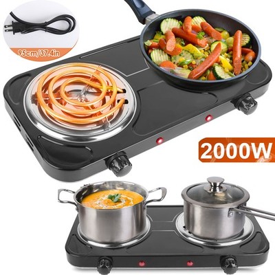 2000W Kitchen Electric Dual Burner Coil Heating Hot Plate Cooktop Cooking Stove